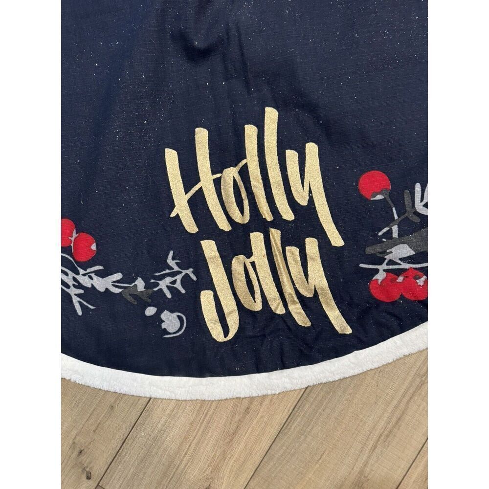Allen + Roth Christmas Tree Skirt Blue 56” Holly Jolly Decorations Holiday Blue - Picture 4 of 10